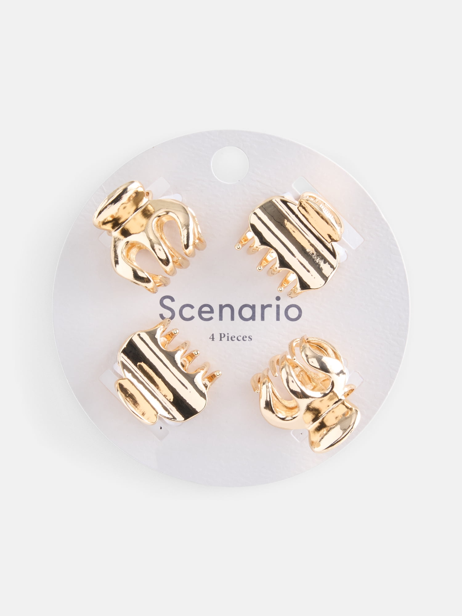 Scenario Women's Small Hair Claw Clips, 4-Pack, Gold-Tone