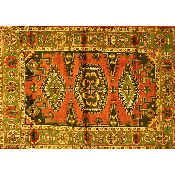 Ahgly Company Indoor Rectangle Persian Yellow Traditional Area Rugs, 6' x 9'