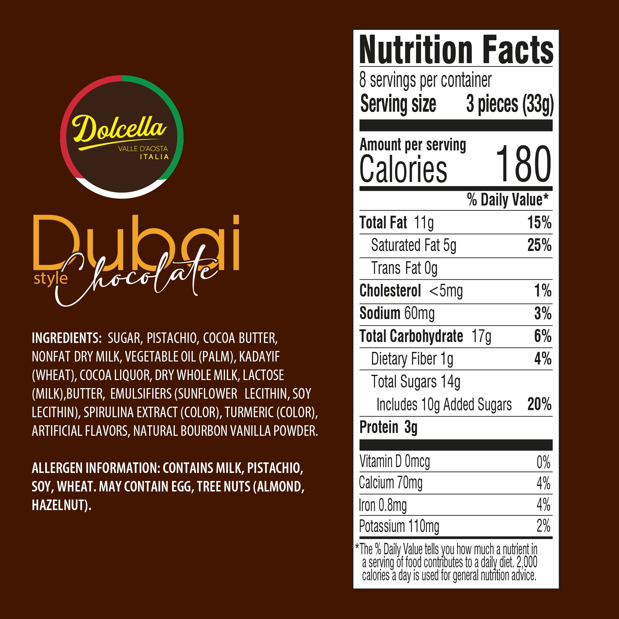Dolcella - Dubai Milk Chocolate with Pistachio Butter & Crispy Kadayıf Gift Box 9.31 oz (264g)