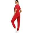 thumbnail image 3 of Minty Mint, Women's, Solid Stretch Medical Uniform Scrub Set V Neck Top Cargo Tapered Jogger Pants, Red, S, 3 of 5