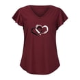 thumbnail image 3 of Moda mujer Casual volantes manga corta Irregular cuello en V impreso Tops blusa camisetas Pompotops hkajfhjk470454, 3 of 5