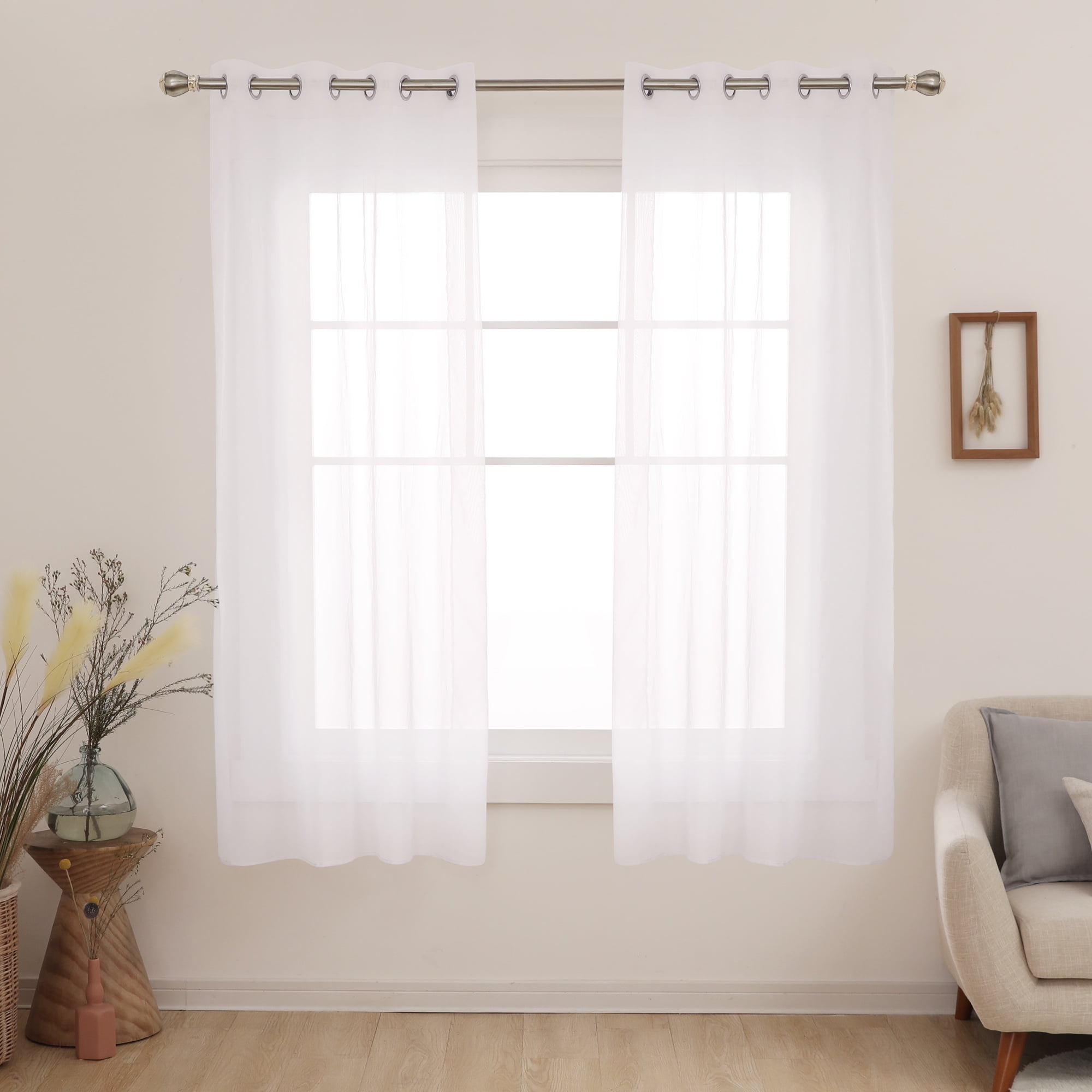 Deconovo White Sheer Curtains 54 Inch Length-Rod Pocket Voile Drape Curtains for 