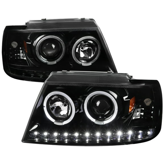 Dual Halo Projector Headlights (Glossy Black Housing/Clear Lens) Made for and Compatible with 2002-2005 Ford Explorer
