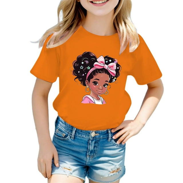 HNMKIU T-Shirt Graphique Décontracté Tendance pour Filles Manches Courtes Col Rond Haut d'Été pour Enfants Usage Quotidien à la Mode
