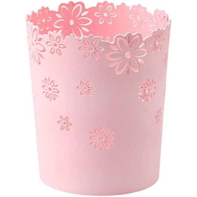 Black Papelera de plástico con forma de flor hueca, papelera redonda sin tapa, contenedor de basura, color rosa, contenedores