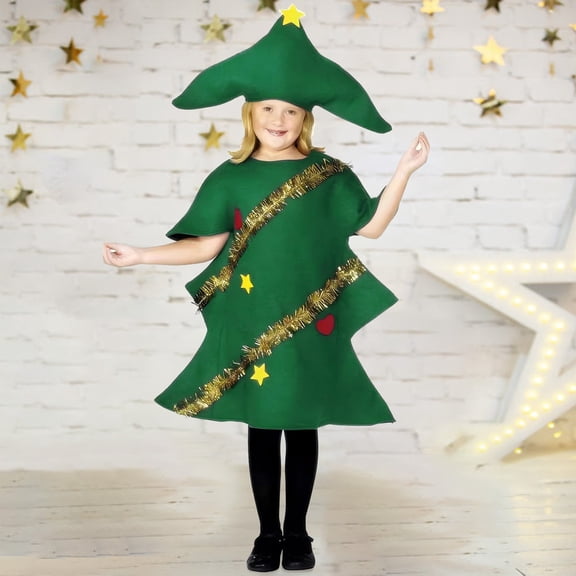 Girls Christmas Tree Fancy Dress for Girls Sparkly Polka Dot Design Short Sleeve Outfit for Holiday Parties and Celebrations