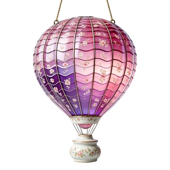 Hot Air Balloon Solar Pendant Light Flickering Flame Acrylic for Garden Patio Porch Yard Outdoor Party Decor
