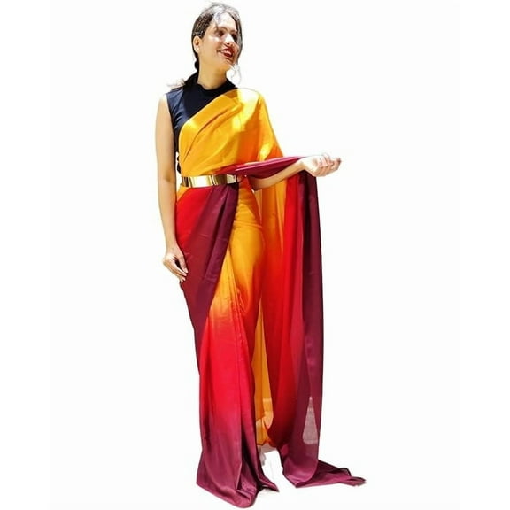 Sidhidata Women's Chiffon Georgette Ready To Wear saree With Unstitched Blouse Piece