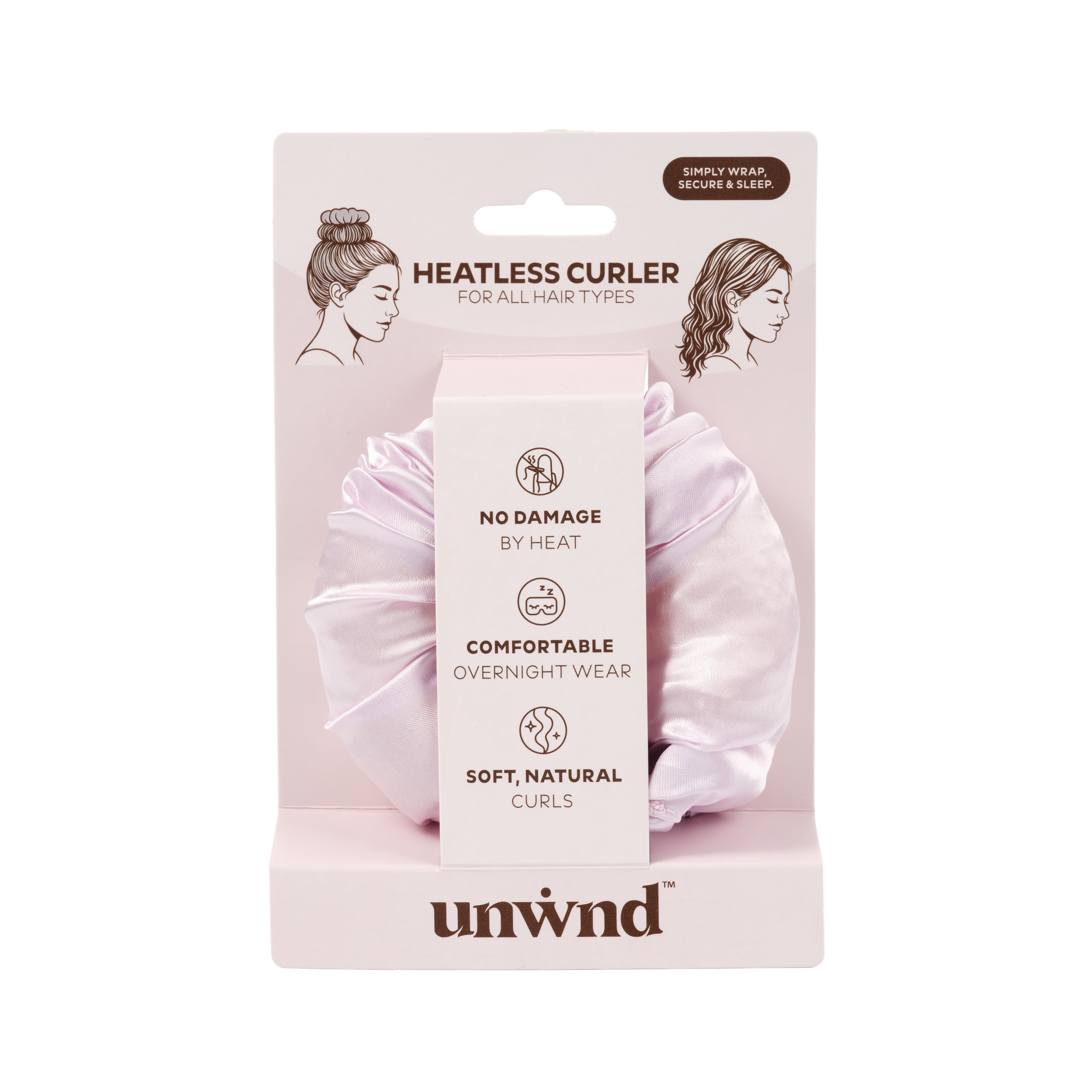 Unwind Pink Heatless All-in-One Hair Curler with Integrated Scrunchie for Soft Curls