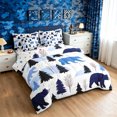 thumbnail image 2 of Manfei Forest Bear Twin Bedding, Waterclor Rustic Animal Bedding Comforter Set, White Navy, Polkadot Reversible, 7 Pieces, 2 of 5
