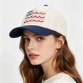 thumbnail image 4 of Navy Blue Patriotic Baseball Cap, Unique Bow Wave Splicing With Flag Embroidery, Breathable Hard Top Headwear for Outdoor Walking, 4th Of July Events, Holiday Parades and Daily Casual Wear, 4 of 8