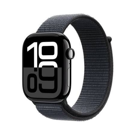 Restored Apple Watch Series 10 [GPS 46mm case] Smartwatch with Jet Black Aluminium Case with Ink Sport Loop. Fitness Tracker, ECG App, Always-On Retina Display, Carbon Neutral