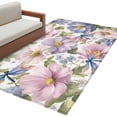 thumbnail image 2 of Area Rug 48×72in, Oil Painting Style Flowers Dragonfly Floor Carpet Living Room Rug, Purple Pink Floral Non-Slip Welcome Mat Indoor Rugs for Bedroom Dining Room, 2 of 9