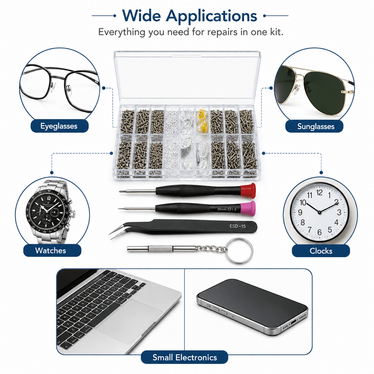 Kabuer Glasses Repair Kit, Stainless Steel Screws, Nose Pads