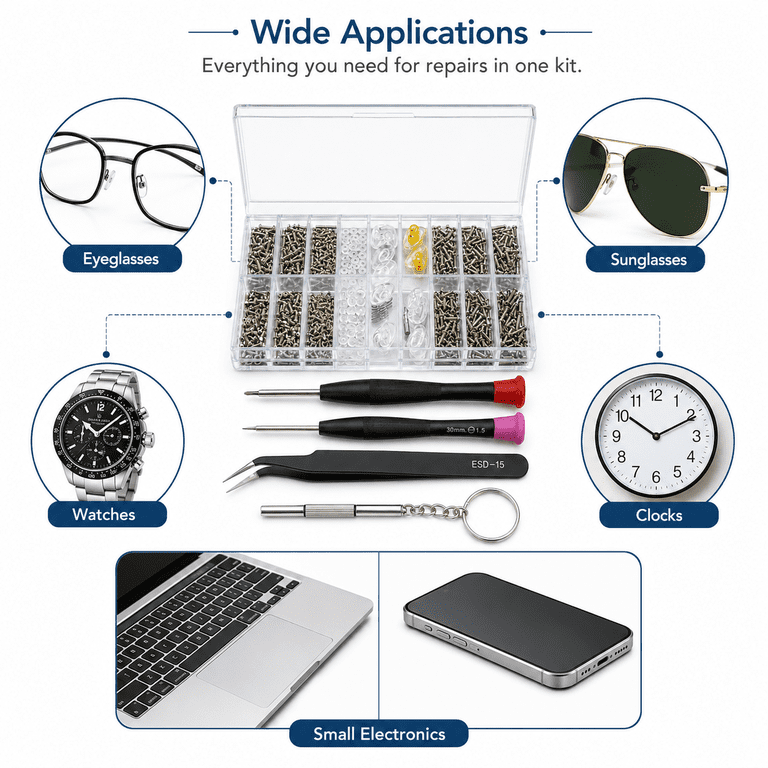 Kabuer Glasses Repair Kit, Stainless Steel Screws, Nose Pads