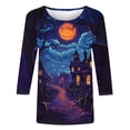 thumbnail image 4 of Yourumao Halloween Shirts for Women Crew Neck 3/4 Sleeve Tops with Pumpkin Print Plus Size Casual Graphic Tees for Going Out, 4 of 5
