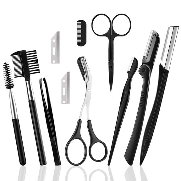 11 in1 Eyebrow Kit, Professional Eyebrow Tweezers Kit, Women Eyebrow Shaping, Grooming and Trimming Kit with Razor, Scissors and Brush with Comb