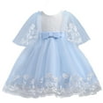 thumbnail image 1 of Girls Dresses Spring Summer Print Ruffle Short Sleeve Princess Show Lace Party Flower Girl Dress Blue 5-6 Years, 1 of 4