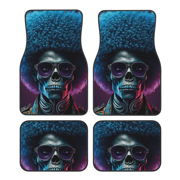 Fotbe Punk Style Blue Haired Skull Juego de 4 Tapetes para Auto con Estampado – Alfombrillas de Goma Reforzada, Diseño Antideslizante, Protección para Todo el Año – Vehículos, Autos, Camionetas y SUVs