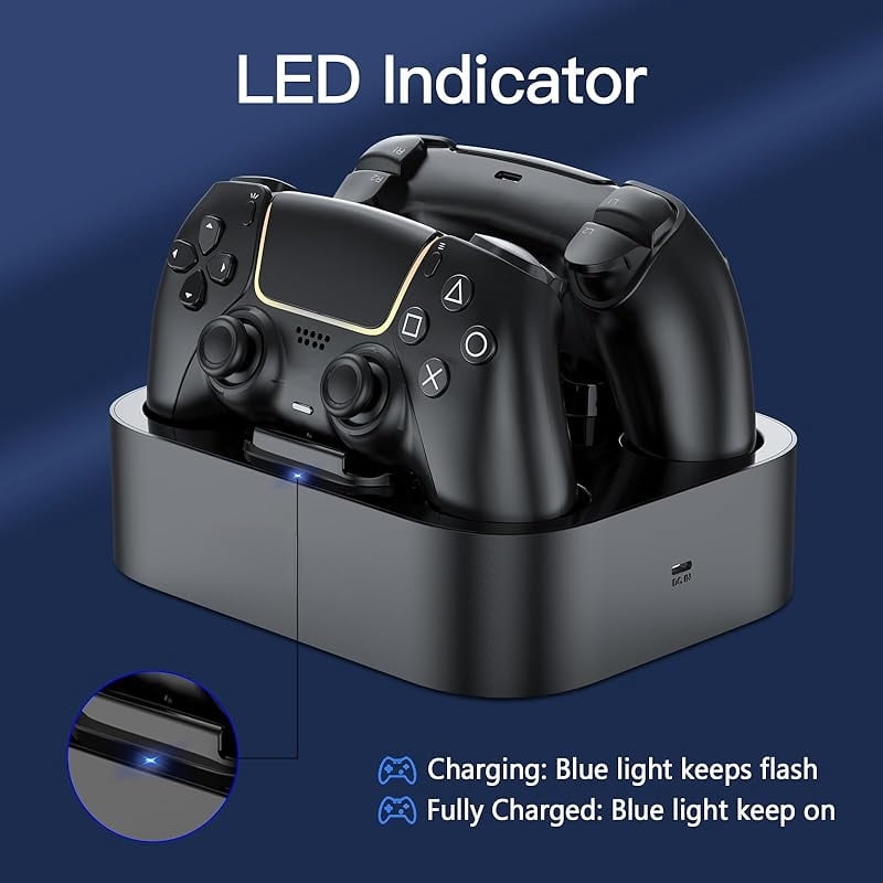 Party-Ready PS5 Charger Station for DualSense & Edge - Fast Dual Controller Drop & Charge Dock with Cable for PlayStation 5-Black