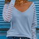 thumbnail image 2 of Tops de mujer, camisas de malla a rayas, camisas casuales con cuello en V, 2 of 5