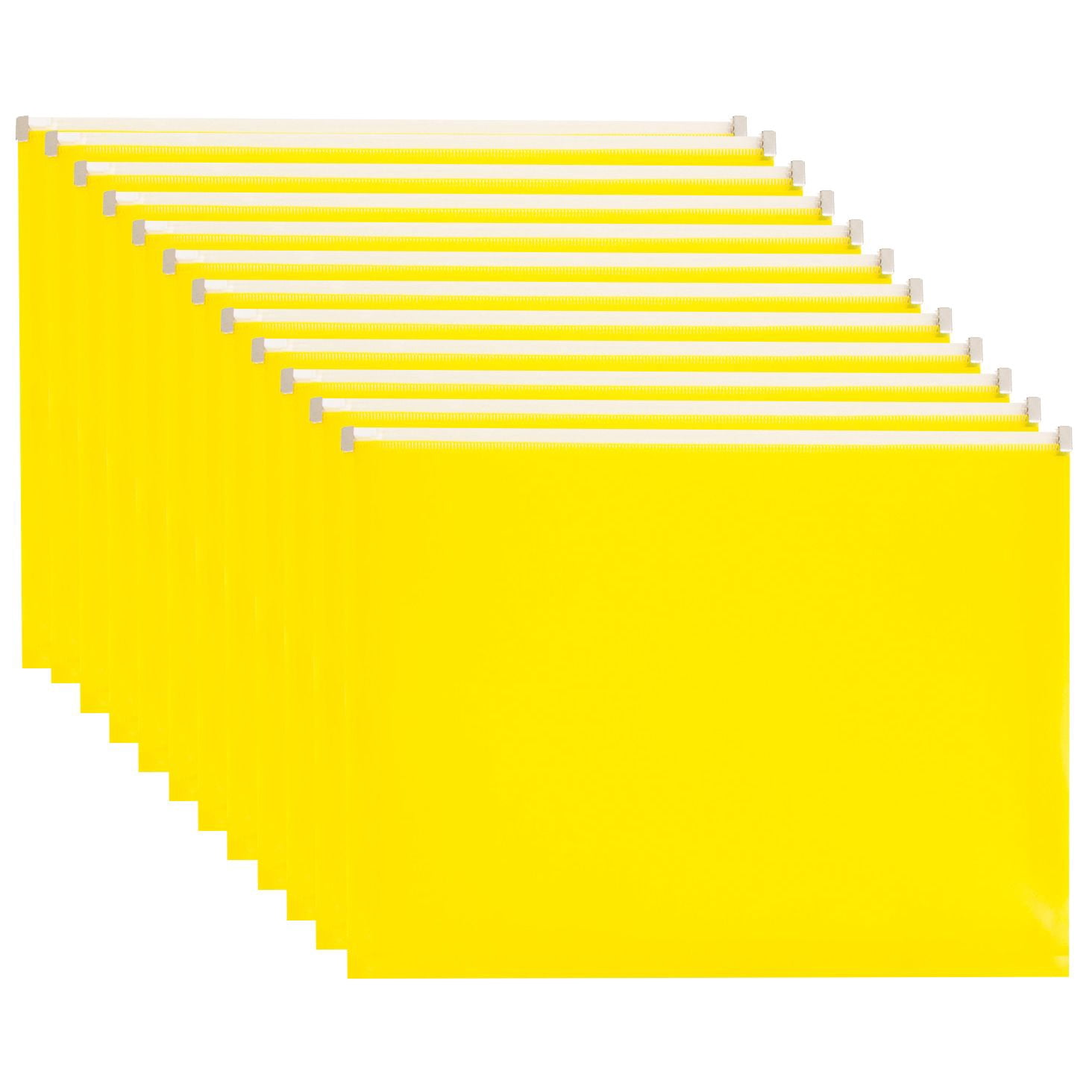 JAM Plastic Zip Envelopes, 9.75 x 13, Yellow, 12/Pack