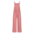 thumbnail image 3 of gakvbuo Suspender Jumpsuit for Women's summer cotton and linen button strappy Sleeveless Waist pleated Wide Leg jumpsuit Casual Overalls Palazzo Pants Rompers Jumpers With Pockets, 3 of 6