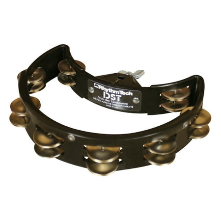 The Rhythm Tech Drum Set Tambourine And Mount Black-Double Row Nickel Jingles