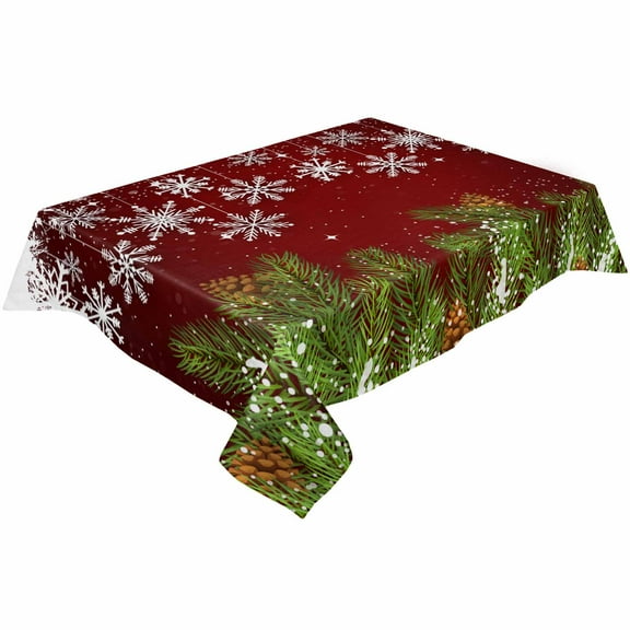 Christmas Snowflakes Rectangle Tablecloths 54x87,Winter Lantern Balls Pine Branches Table Cloth Table Cover Indoor/Outdoor Tabletop Decor for Wedding Holiday Party Dinner Baby Shower