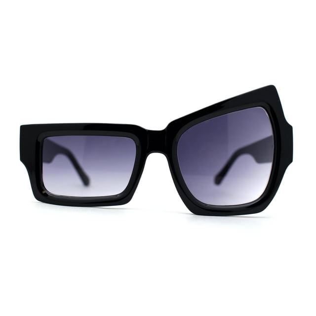 Womens Asymmetrical Raised Eyebrow Fun Diva Plastic Rectangle Sunglasses Black Smoke