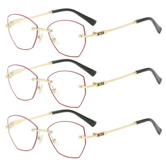 3 Pairs of Rimless Reading Glasses 1.00 for Women, Blue Light Blocking HD Presbyopic Eyeglasses, Gold Red Butterfly Metal Readers  1.00