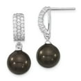 thumbnail image 1 of Sterling S Majestik Rh-pl 10-11mm Blk Imitat Shell Pearl & CZ Dangle Earrin; for Adults and Teens; for Women and Men, 1 of 3