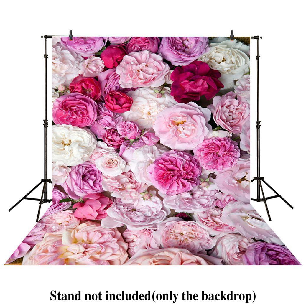 Flower wall pink 5x7ft Photography Backgrounds Newborn Photo Studio Green Wood Floor 