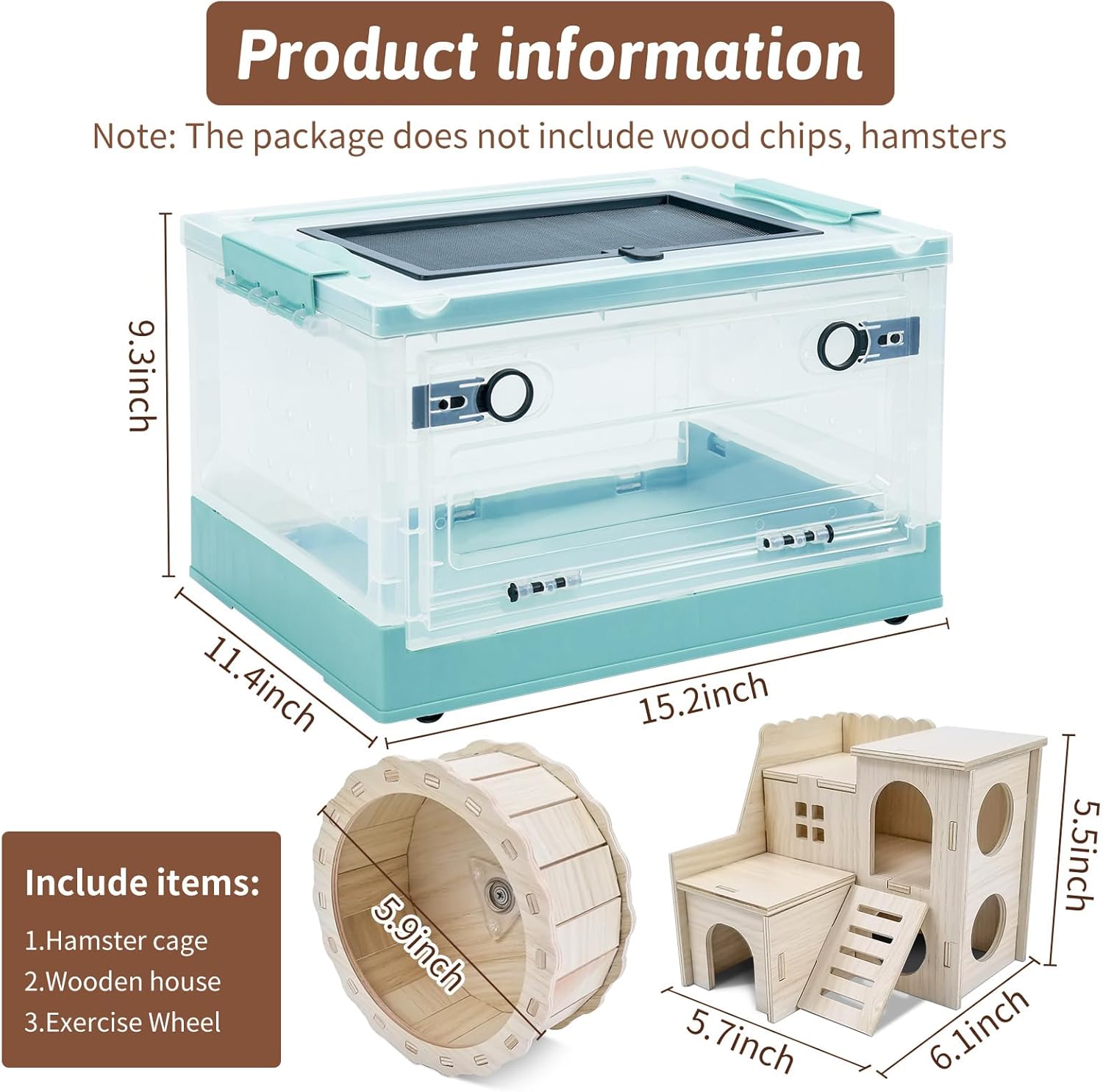 Portable Foldable Hamster Cage with Wheel, Castle Habitat, and Exercise Wheel, Easy to Move and Store for Guinea Pigs, Rats, and Other Small Animals (Blue)