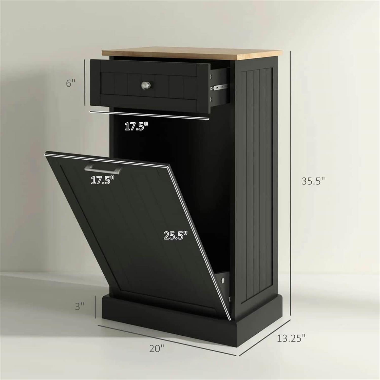 Demi Bonn 35" Kitchen Tilt-Out Trash Bin Cabinet Standalone Recycling Bin Holder with Drawer for Modern Kitchen, Black