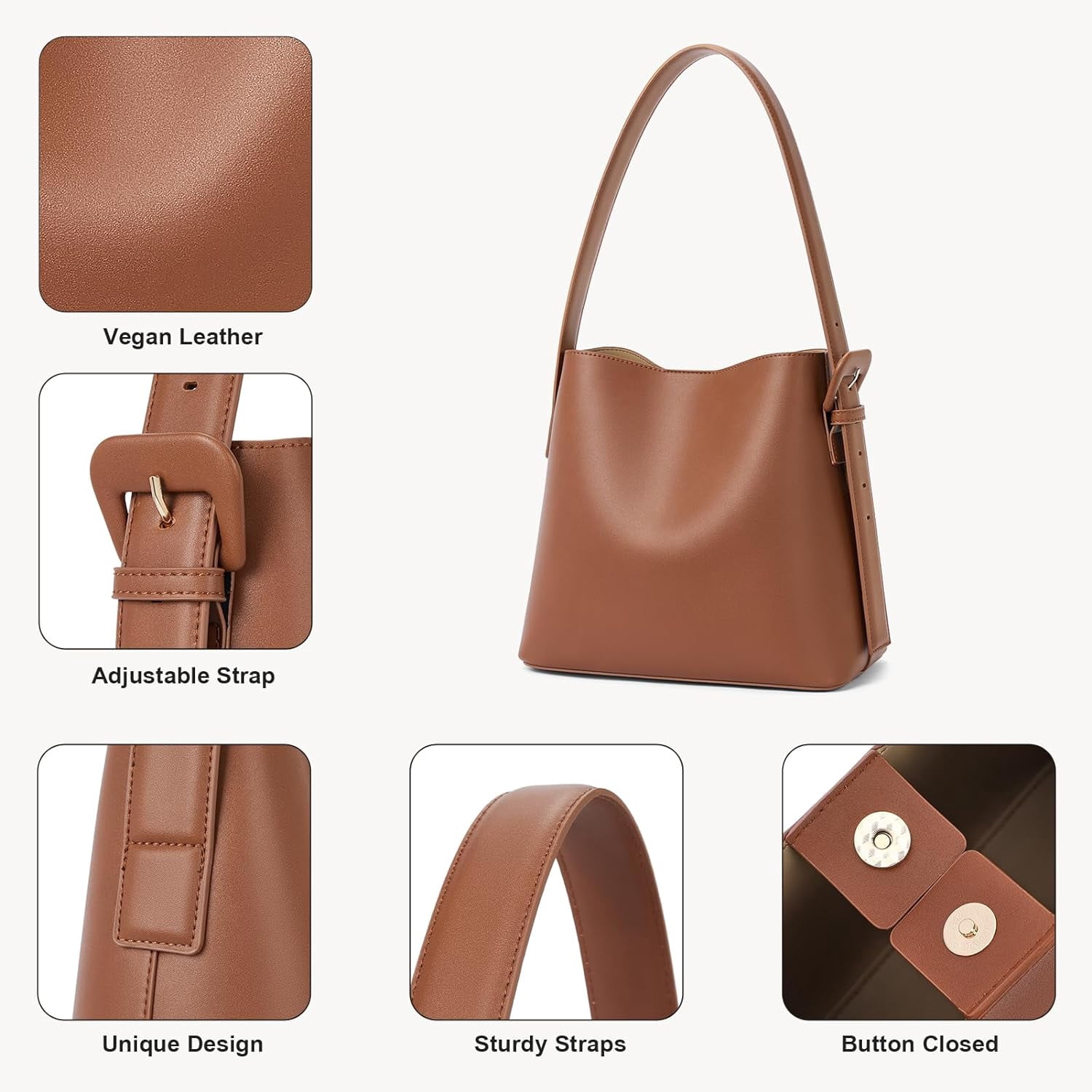 Bucket Bag Leather Shoulder Purses for Women Trendy Adjustable Strap