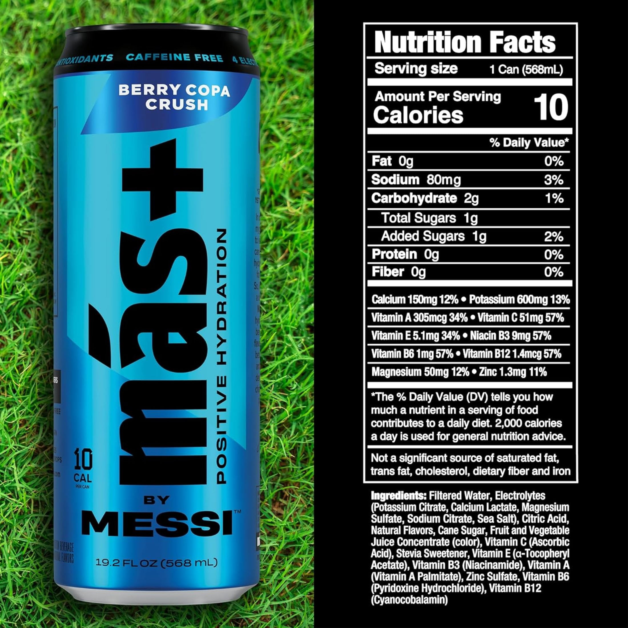 Más+ by Messi Hydration Sports Drink Berry Copa Crush, 12 Pack, 19.2 fl oz Cans