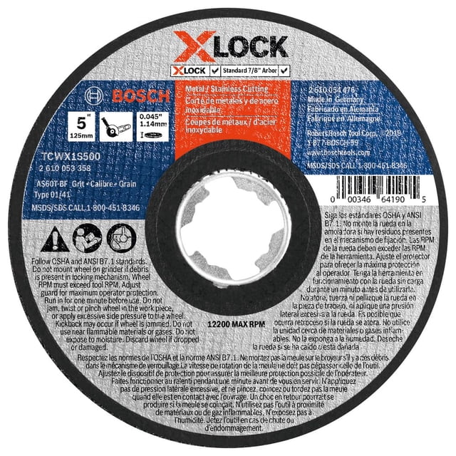 Disco abrasivo Bosch TCWX1S500 de 12,7 cm x 1,14 mm X-LOCK 60 Grit