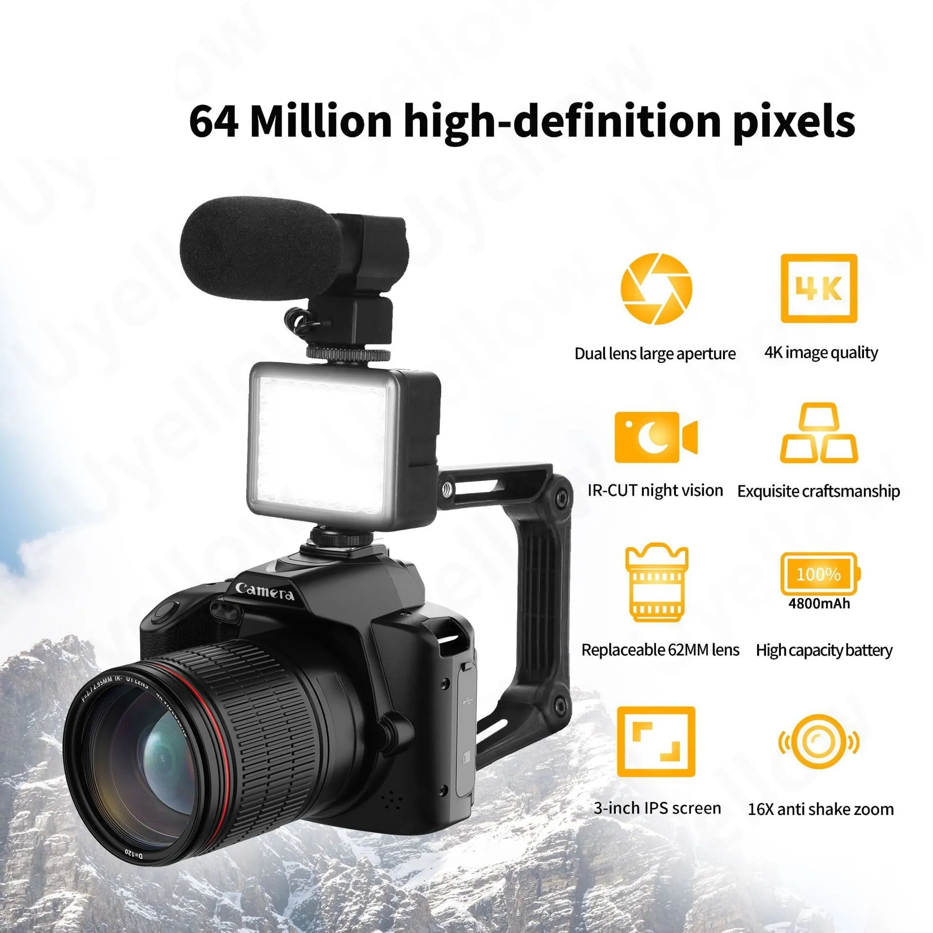 Night Vision DSLR Camera 4K Professional Camcorder Digital HD Video Recorder16X Time-Lapse Stabilizer Webcam Mp3 Player