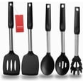 thumbnail image 1 of Silicone Spatula and Cooking Spoon,5 Pack Solid & Slotted Spoons and Spatulas Silicone Heat resitant for Kitchen, Stainless Steel Handle Coated with Silicone, Non Stick Utensil (Black), 1 of 5