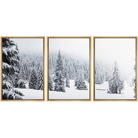 wall26 Framed Canvas Print Wall Art Set Duotone Winter Snow Forest Trees Nature Wilderness Photography Realism Rustic Landscape Colorful Cool for Living Room, Bedroom, Office - 24"x36"x3 Na