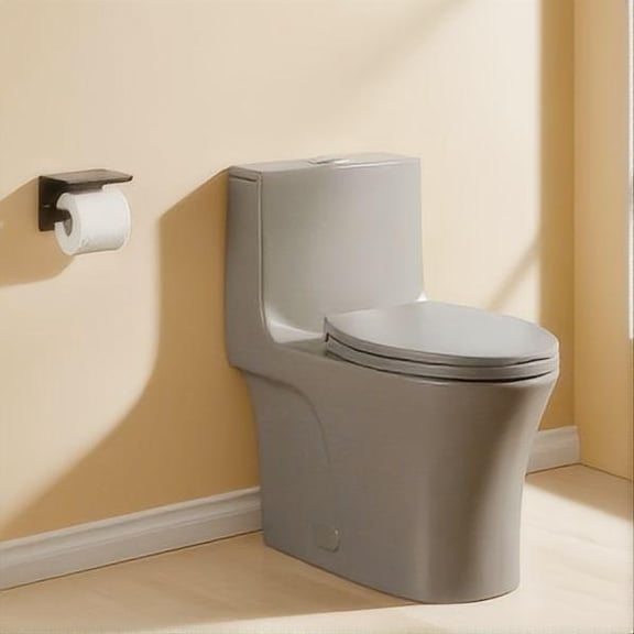 Dual-Flush One Piece Toilet,1.1/1.60 GPF Water-Saving Elongated Comfort Height Floor Mounted Toilet,Soft Closing Seat,LIGHT GREY