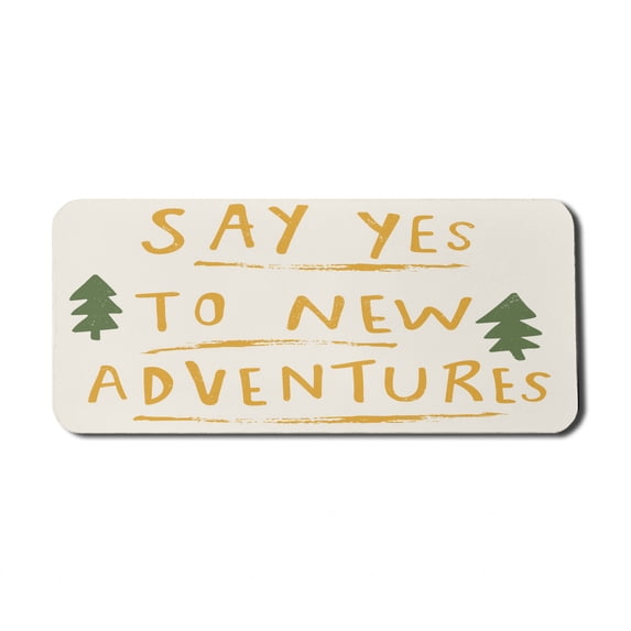 Adventure Cartoon Computer Mouse Pad, Say Yes to New Adventures Message with Dashed Stripes, Rectangle Non-Slip Rubber Mousepad X-Large, 35" x 15" Gaming Size, Forest Green Pale Coffee, by Ambesonne