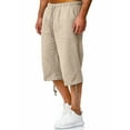 thumbnail image 3 of Mysszz Mens Cotton Linen Calf-Length Trousers Solid Color Pockets Elastic Waist Casual Cropped Pants, 3 of 5
