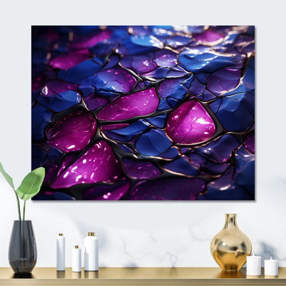 Designart "Crystal Essence in Pink and Purple Marble II" Abstract Marble Metal Wall Art, Pink Metal Wall Decor, Modern Metal Art Decor For Living Room - 20x12 Inch