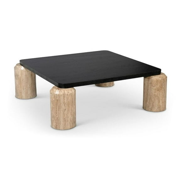 Meridian Furniture Ferrara Natural Travertine and Solid Oak Wood Coffee Table