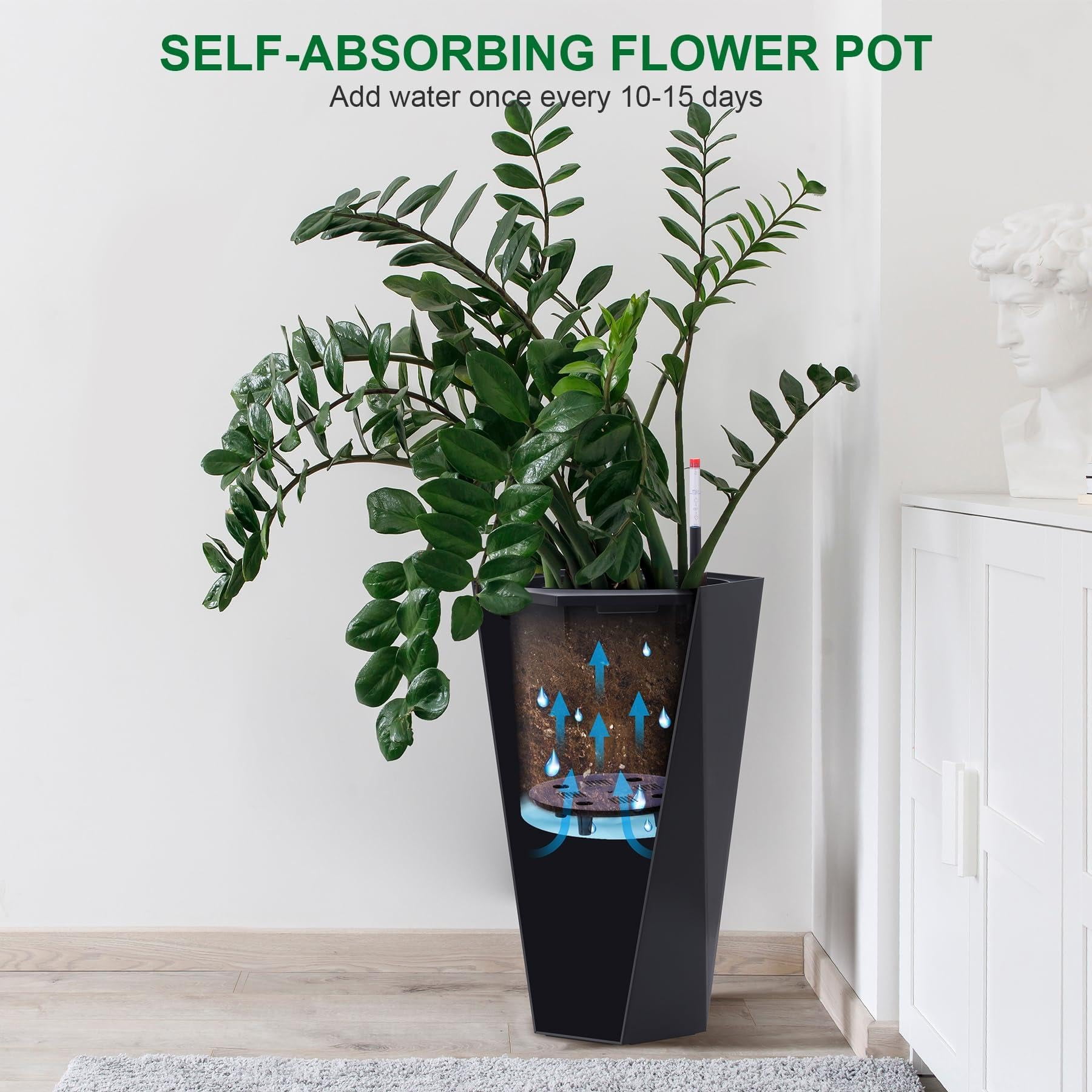 Soonbuy 22.5" Tall Planter,2-Pack Large Outdoor Indoor Plant Pots,Modern Diamond Plant Pot for Front Porch Patio,Self-Watering,Drain Holes,Water Level Monitor