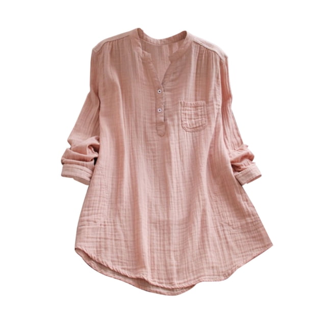 Minnieouse TureClos, camisa de talla grande para mujer, blusa de manga larga para primavera y otoño, Top holgado con cuello en V para chica Prendas para la parte del cuerpo rosado SG Minnieouse AP000936-10