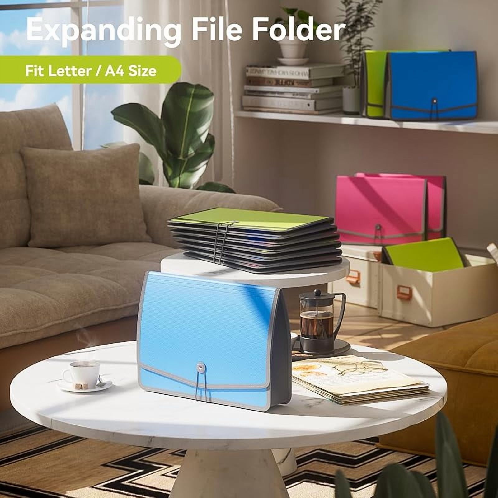3 Pack Expanding File Folder Organizer Poly Pockets A4/Letter Size, Plastic Expandable File Wallet/Colorful Document Folder with Elastic Closure, Premium Accordion File Pouch, 2 Card Holder