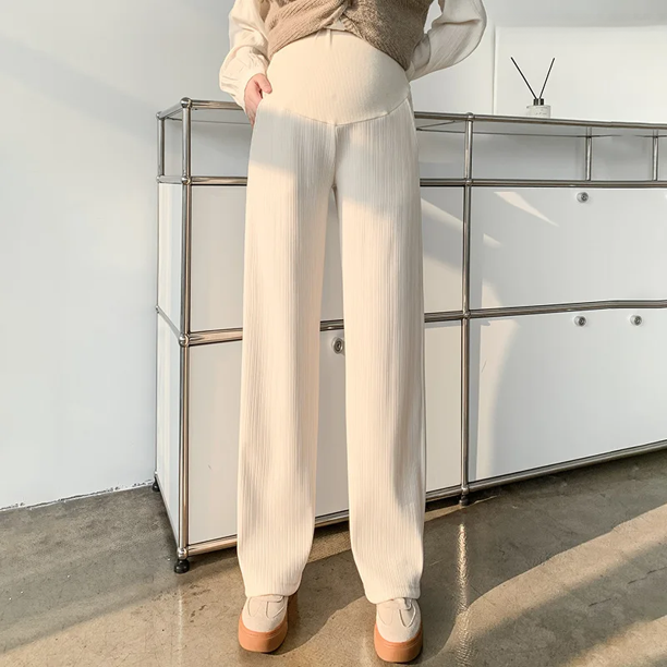 Pantalones de maternidad de pierna recta con forro polar, prendas de vestir exteriores para invierno, primavera y otoño, soporte para el vientre, ropa de maternidad cómoda de cintura baja